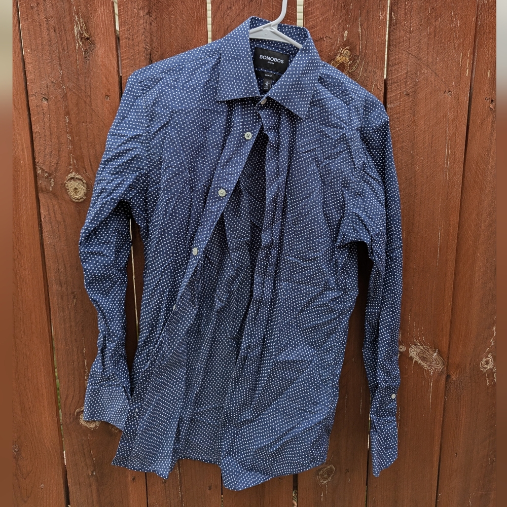 Bonobos Blue Polka Dot Shirt - 15/34 - Slim Fit